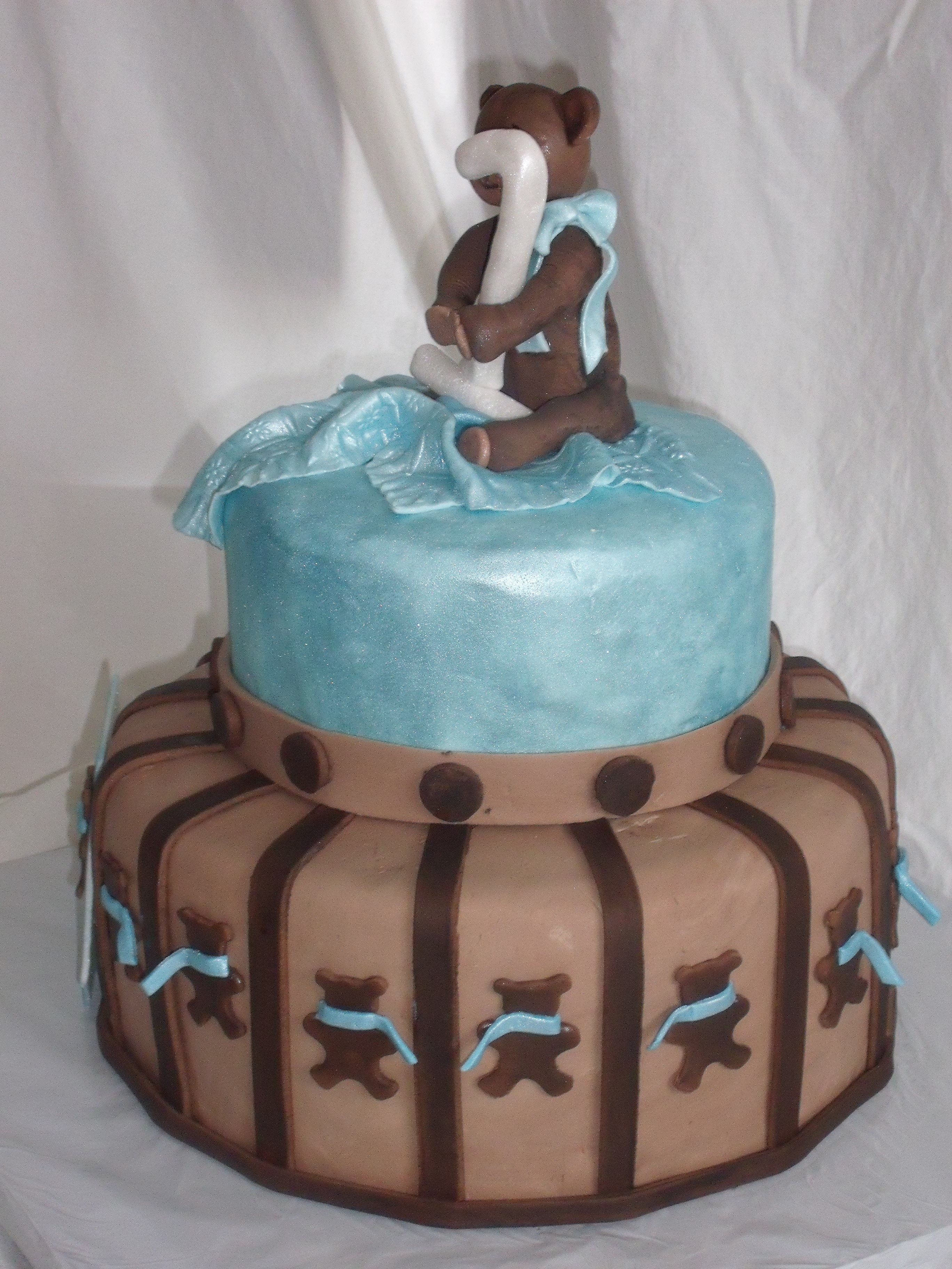 Blue And Brown Teddy Bear Themed Baby Shower Cake Designed By Kate TeddyBearBlueBrownBabyShowerCakeMain 353
