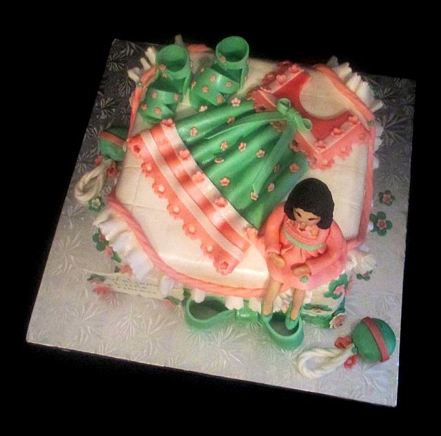 BabyShowerPregnantFigurineSmockShoesFondantCakeTopView