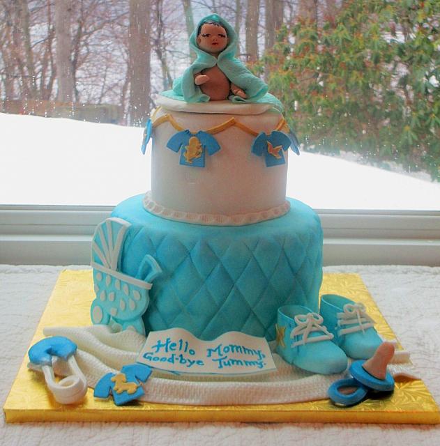 BabyShowerBoyBlueWhiteGoldFigurineCakeMain