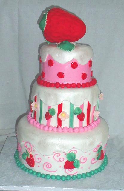 Strawberry Shortcake Themed Tiered Cake view 1