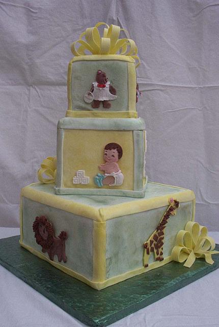 Baby Shower Stacked Block Cake With Gumpaste Animals