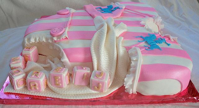 Edible Gumpaste Pink White Baby Blocks Close Up