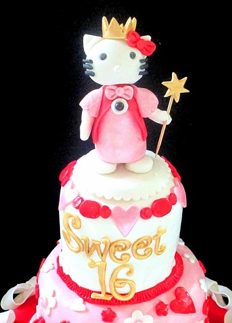 Hello Kitty Pink Red Hearts Fondant Gumpaste Edible Cake Topper