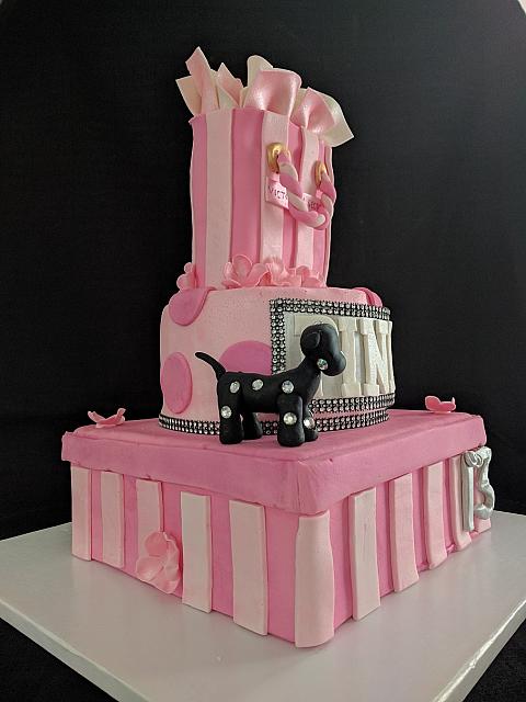 GlamourGirlTeenVictoriaSecretBirthdayCakeWithRhinestoneDog