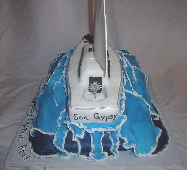 Nautical Yacht Boat on Sea Waves Cake with Edible Dog back view
