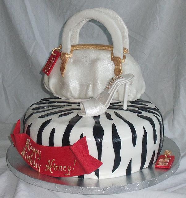 Red and White Purse, Shoe, Black Zebra Striped Cake view 1