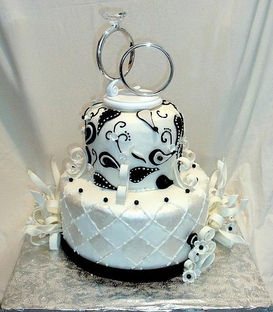 Anniversary Paisley Streamers Black White Fondant Cake Main