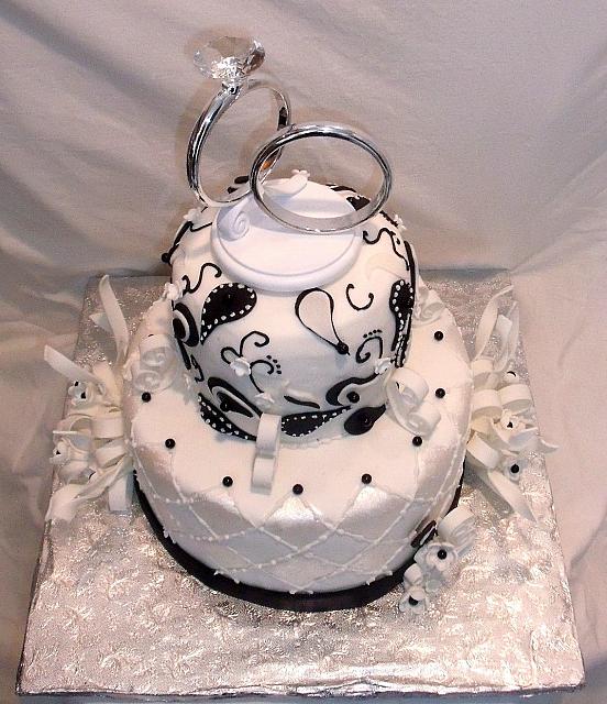 Anniversary Paisley Streamers Black White Fondant Cake top view