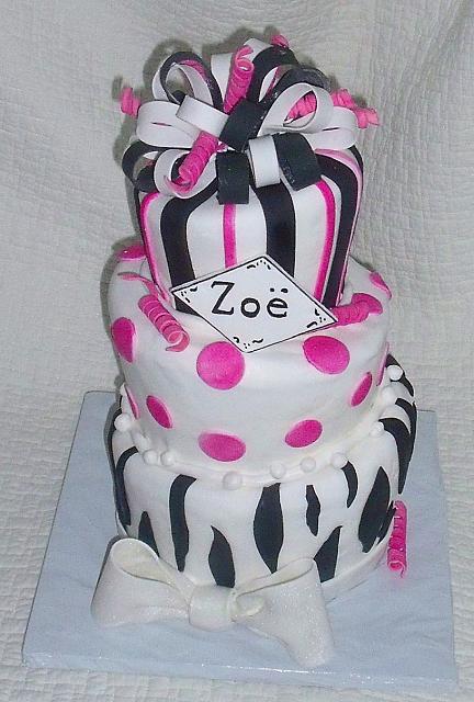 WhimsicalTopsyTurvyZebraHotPinkFondantCakeTopView