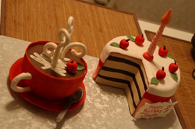 Birthday Cake And Coffee Top View