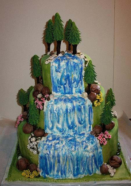 WeddingCakeOutdoorsThemeWaterfallTreesFront