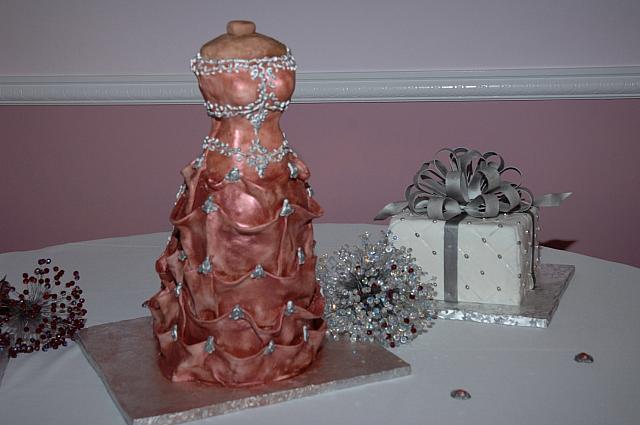 Bridal Dress Cake with one of the present cakes