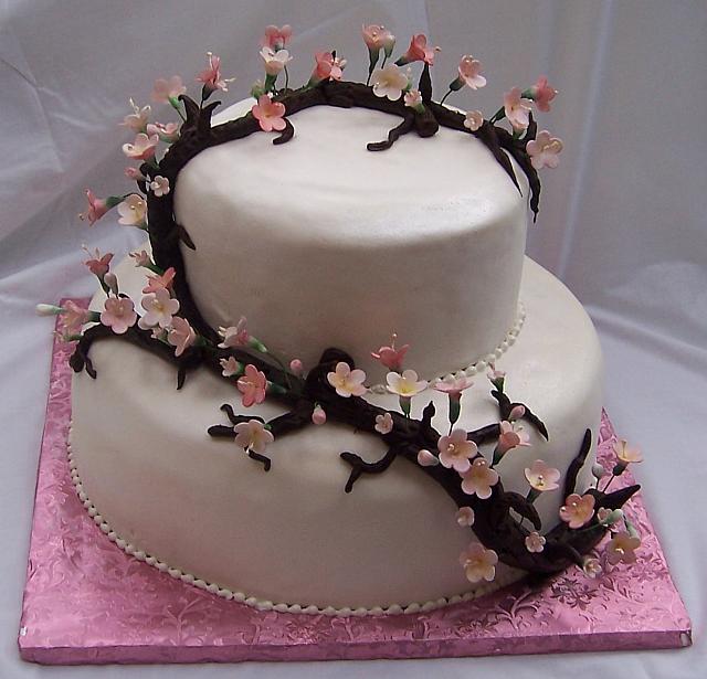 Asian Wedding Cake with gumpaste Cherry Blossoms