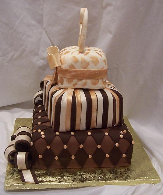 Side View of Dark Light Chocolate Present Cake