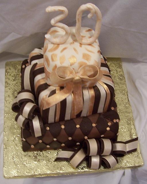 Top view of Dark Light Chocolate Present Cake - could be a Grooms cake