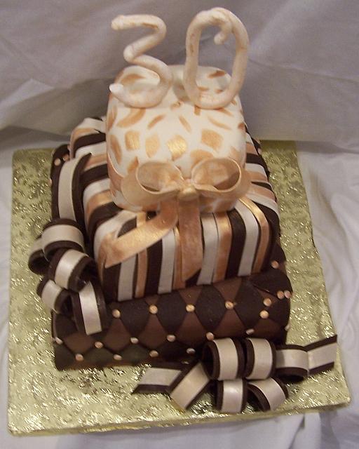 Top view of Dark Light Chocolate Present Cake - could be a Grooms cake