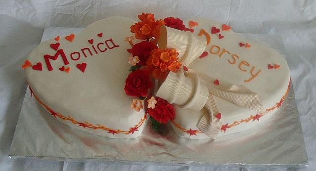 Wedding Cake of Two Hearts,  Red Gumpaste Roses,  Orange Hydrangea Gumpaste Flowers - Main pictures