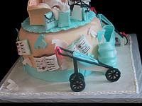 Baby Shower Cake Sides with Edible Books, Clothes, Jogging Stroller