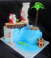 Pirate Theme Birthday Cake with Ship, Map, Animals, Treasure