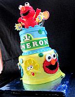 Sesame Street Fondant Cake with Elmo Jumping with Stars, Circles