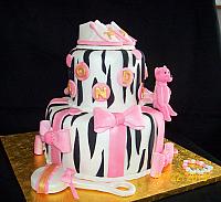 BabyShowerZebraPinkTieredCakeSideView