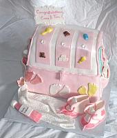 Baby Diaper Bag Cake For Baby Shower With Edible Gumpaste Baby Shoes, Baby Blanket, Baby Decorations Main View