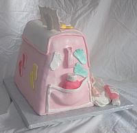 Baby Diaper Bag Cake For Baby Shower With Edible Gumpaste Baby Shoes, Baby Blanket, Baby Decorations Back View