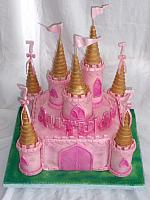 Pink Castle Cake For Girl with Gold and Pink Turrets