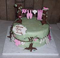 Baby Shower Cake with Clothes Line, Chocolate Trees, and Birds
