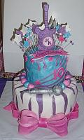 Hannah Montana Cake with Edible Microphone, Exploding Stars, Zebra Stripes, and Large Bow