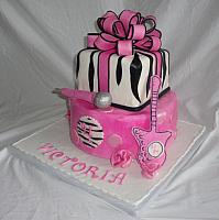 Pink, Black Zebra Striped Birthday Cake side 1