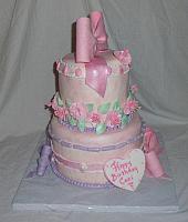 Whimsical Birthday Cake for Girl With Fantasy Flowers, Bows side view