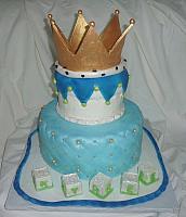 Baby Shower Cake for Boy With Edible Golden Crown, Baby Blocks