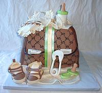 Green, Ivory, and Brown Baby Diaper Bag Fondant Cake main view
