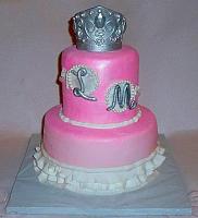 Princess or Cinderella Themed Fondant Cake with Ornate Edible Silver Crown