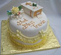 Christening Cake with Edible Bible, edible flowers, edible ruffles.