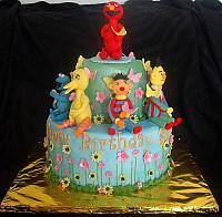 Sesame Street Garden Theme Fondant Cake with Elmo, Cookie Monster, Big Bird, Bert, and Ernie Edible Figures