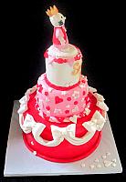 Hello Kitty Sweet 16 Pink, Red, White Fondant Cake side view
