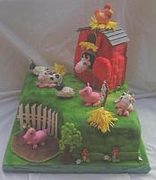 Farm Cake with Barn, Cows, Pigs, Sheep, Rooster, Haystack, Mud Puddle