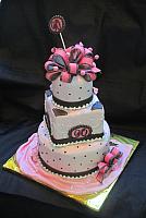 BirthdayFondantCake90PinkBrownBowsScrollsMain