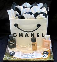 Chanel Shopping Bag Cake with Edible Chanel Perfume Bottles