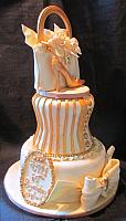 Fashionista Gold Ivory Purse Shoe Corset Tiered Fondant Cake Side View