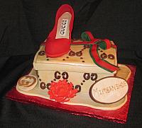 Fashionista Shoe and Shoebox Gucci Theme Cake