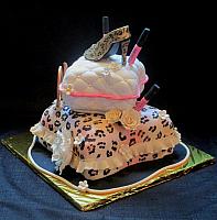 Fashionista Leopard Print Stacked Pillows Gumpaste Makeup Shoe Flowers Fondant Cake Back View