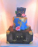 Travel Theme Cake with passport, suitcase, world map