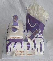 Shoe, Shoebox, Shopping Bag, Zebra striped Purple and White Birthday Cake