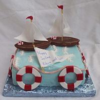 sailboat or sailing theme cake - edible decorations