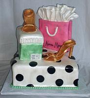 Fashionista or Fashion Cake with Shopping Bag, Gold Shoes, Shoebox