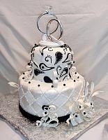 Anniversary Paisley Streamers Black White Fondant Cake Side