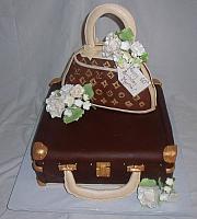 Louis Vuitton Edible Purse On Luggage Fondant Cake with Edible Flowers